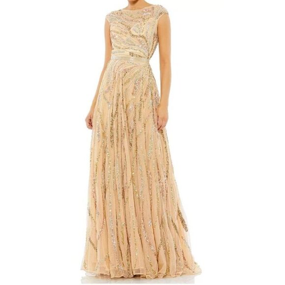 Mac Duggal Cap Sleeve Embellished Evening Gown Women Size 10 NWT FLAWED